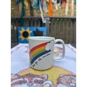 Vintage "Look for the Rainbow" Mug • 1980s Ceramic • Rainbow & Cloud LGBTQ pride
